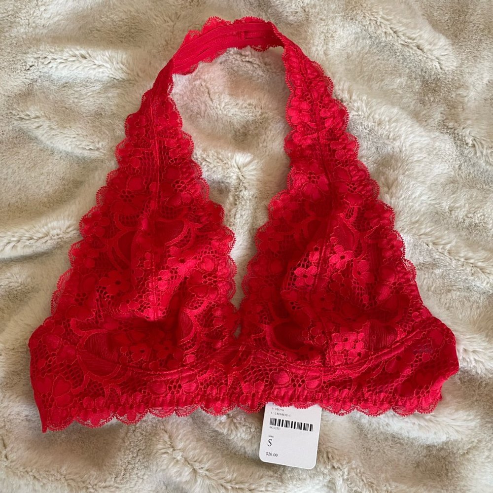 NWT Free People Red Lace Bralette, Size Small